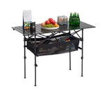 VEVOR Folding Camping Table, Portable Roll Up Side Tables, Lightweight Aluminum Beach Table with Adjustable Height, Large Storage Bag, Black