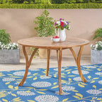 Tavolo Rotondo Elegante da Esterno Okak con Piano a Doghe, Tavolo da Pranzo per Patio con Gambe Curve, Tavolo da Pranzo da Esterno per Giardino