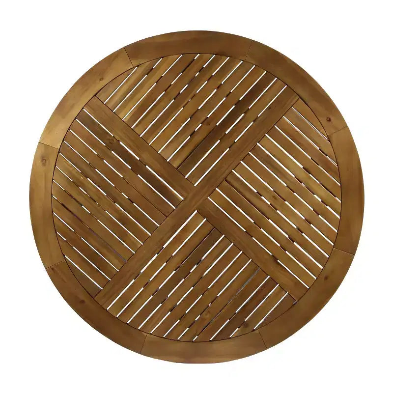 Tavolo Rotondo Elegante da Esterno Okak con Piano a Doghe, Tavolo da Pranzo per Patio con Gambe Curve, Tavolo da Pranzo da Esterno per Giardino
