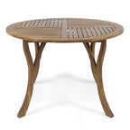 Tavolo Rotondo Elegante da Esterno Okak con Piano a Doghe, Tavolo da Pranzo per Patio con Gambe Curve, Tavolo da Pranzo da Esterno per Giardino