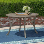 Tavolo Rotondo Elegante da Esterno Okak con Piano a Doghe, Tavolo da Pranzo per Patio con Gambe Curve, Tavolo da Pranzo da Esterno per Giardino