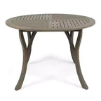 Tavolo Rotondo Elegante da Esterno Okak con Piano a Doghe, Tavolo da Pranzo per Patio con Gambe Curve, Tavolo da Pranzo da Esterno per Giardino