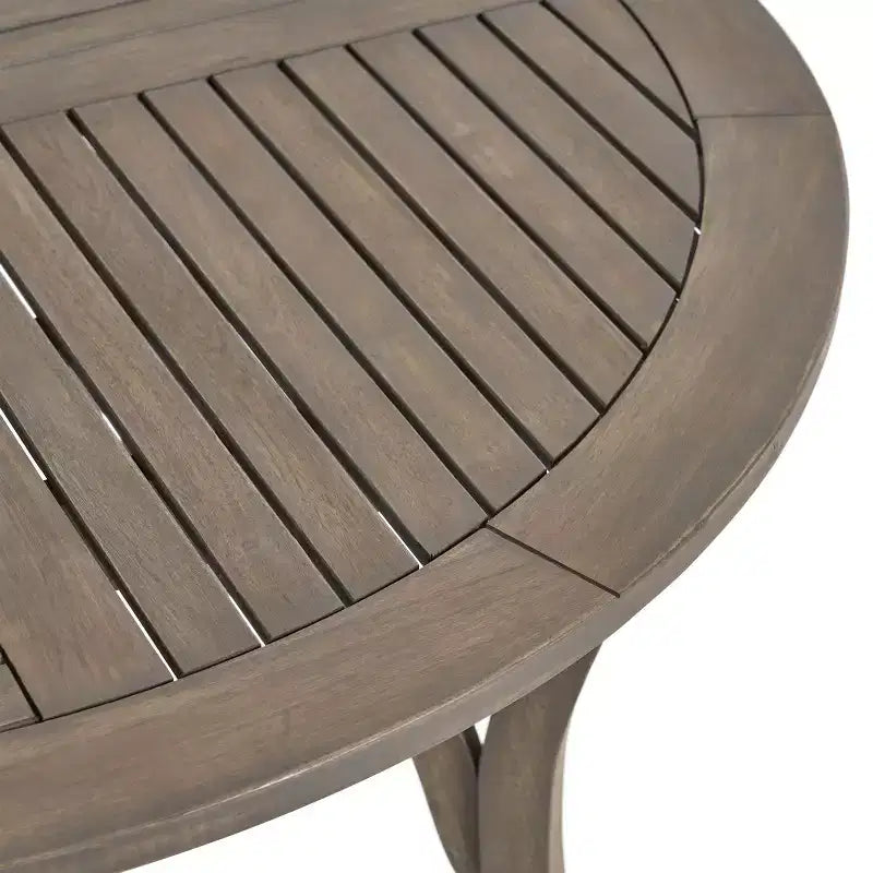 Tavolo Rotondo Elegante da Esterno Okak con Piano a Doghe, Tavolo da Pranzo per Patio con Gambe Curve, Tavolo da Pranzo da Esterno per Giardino