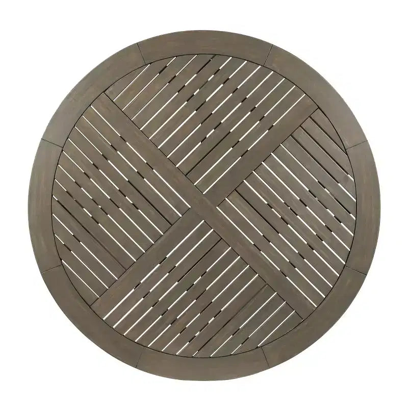 Tavolo Rotondo Elegante da Esterno Okak con Piano a Doghe, Tavolo da Pranzo per Patio con Gambe Curve, Tavolo da Pranzo da Esterno per Giardino