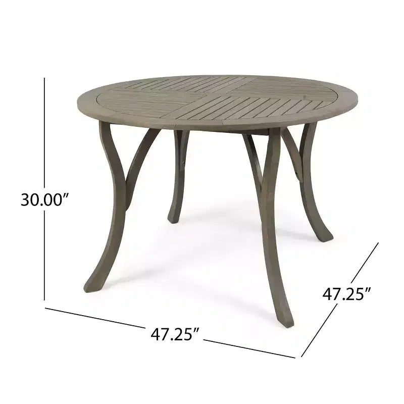 Tavolo Rotondo Elegante da Esterno Okak con Piano a Doghe, Tavolo da Pranzo per Patio con Gambe Curve, Tavolo da Pranzo da Esterno per Giardino