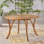 Tavolo Rotondo Elegante da Esterno Okak con Piano a Doghe, Tavolo da Pranzo per Patio con Gambe Curve, Tavolo da Pranzo da Esterno per Giardino