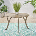 Okak Stylish Round Outdoor Table with Slats Featured Tabletop, Patio Dining Table with Curved Leg Design, Outdoor Dining Table for Garden