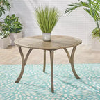 Okak Stylish Round Outdoor Table with Slats Featured Tabletop, Patio Dining Table with Curved Leg Design, Outdoor Dining Table for Garden