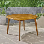 Tavolo da pranzo rotondo Okak Elegent per esterni con struttura e piano in legno di acacia, tavolo da pranzo minimalista per patio, tavolino da esterno per giardino