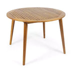 Tavolo da pranzo rotondo Okak Elegent per esterni con struttura e piano in legno di acacia, tavolo da pranzo minimalista per patio, tavolino da esterno per giardino