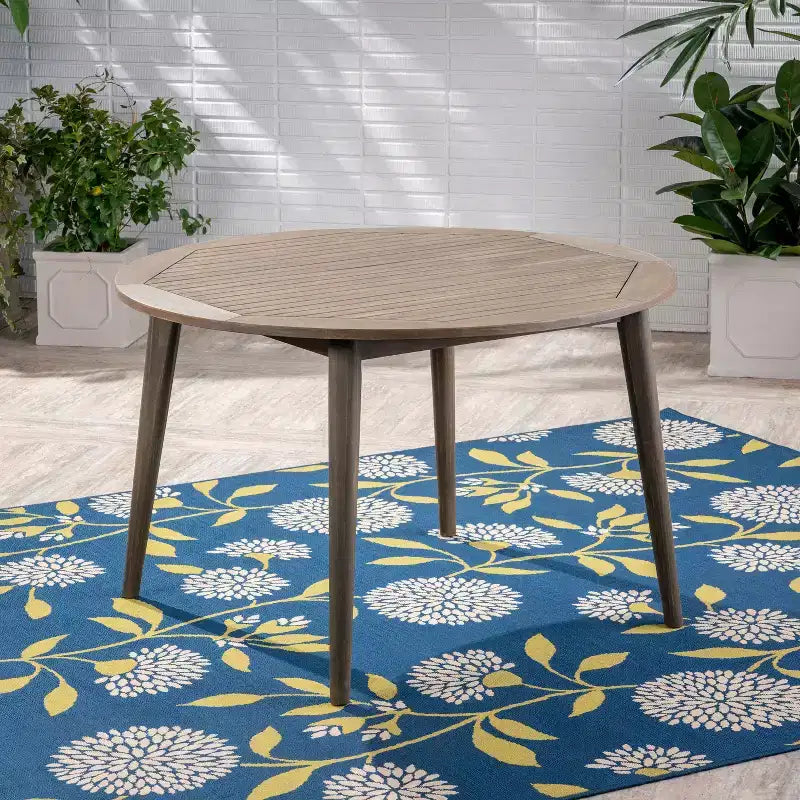 Tavolo da pranzo rotondo Okak Elegent per esterni con struttura e piano in legno di acacia, tavolo da pranzo minimalista per patio, tavolino da esterno per giardino