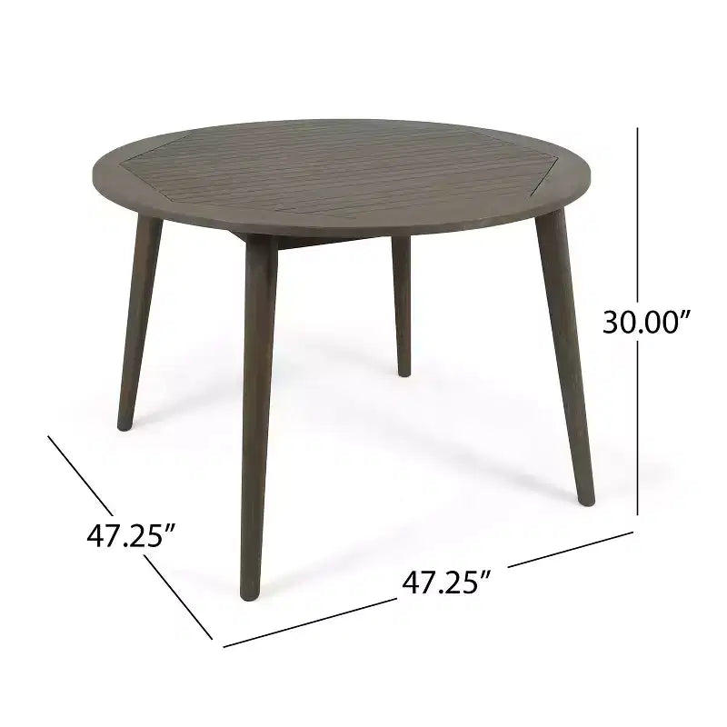 Tavolo da pranzo rotondo Okak Elegent per esterni con struttura e piano in legno di acacia, tavolo da pranzo minimalista per patio, tavolino da esterno per giardino