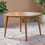 Tavolo da pranzo rotondo Okak Elegent per esterni con struttura e piano in legno di acacia, tavolo da pranzo minimalista per patio, tavolino da esterno per giardino