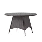 Tavolo da pranzo da esterno Okak Wicker con struttura in metallo resistente, tavolo da pranzo da patio con foro per ombrellone, tavolo da esterno per giardino, cortile, marrone