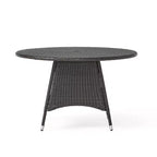Tavolo da pranzo da esterno Okak Wicker con struttura in metallo resistente, tavolo da pranzo da patio con foro per ombrellone, tavolo da esterno per giardino, cortile, marrone