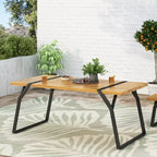 Okak Farmhouse Outdoor Dining Table with Stylish Metal Legs, Patio Dining Table with Wooden Tabletop, Outdoor Table for Backyard, Garden, Brown