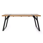 Tavolo da pranzo da esterno Okak Farmhouse con eleganti gambe in metallo, tavolo da pranzo per patio con piano in legno, tavolo da esterno per cortile, giardino, marrone