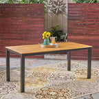 Okak Farmhouse Rectangular Outdoor Dining Table with Acacia Wood Top, Patio Dining Table with Metal Frame, Outdoor Table for Garden, Yard, Black