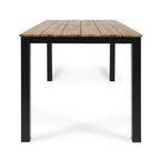 Tavolo da pranzo rettangolare da esterno Okak Farmhouse con piano in legno di acacia, tavolo da pranzo da patio con struttura in metallo, tavolo da esterno per giardino, cortile, nero