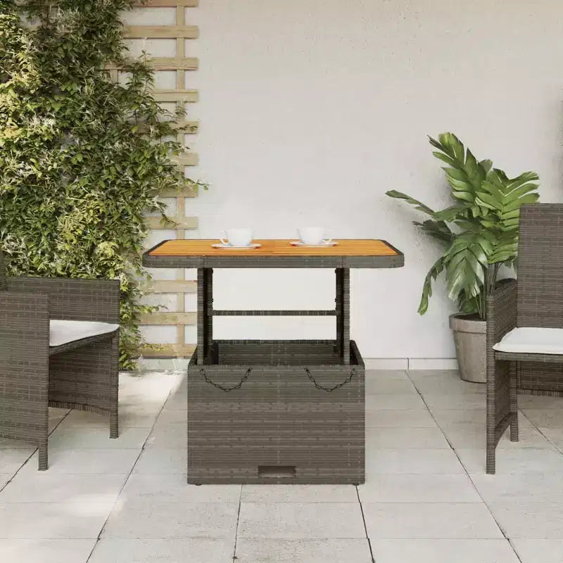 vidaXL Tavolo da giardino grigio in rattan PE regolabile in altezza