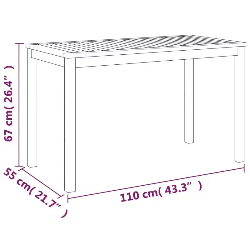 vidaXL Tavolo da giardino 110x55x67 cm in massello di acacia