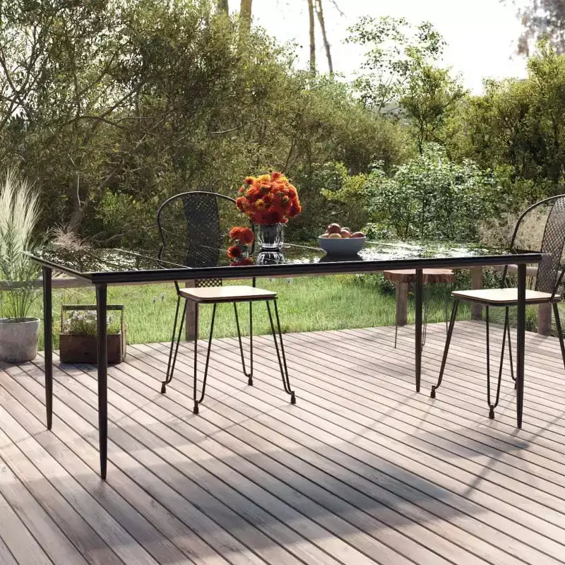 vidaXL Tavolo da Pranzo da Esterno Nero 200x100x74 cm Acciaio e Vetro Temperato