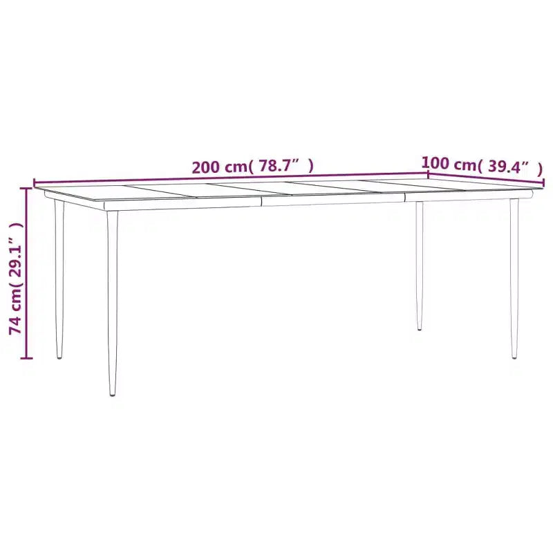 vidaXL Tavolo da Pranzo da Esterno Nero 200x100x74 cm Acciaio e Vetro Temperato