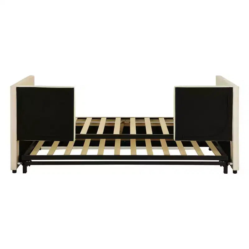 MAYEERTY Divano letto imbottito singolo, con letto estraibile a scomparsa, per camera da letto, beige