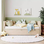 MAYEERTY Divano letto imbottito singolo, con letto estraibile a scomparsa, per camera da letto, beige