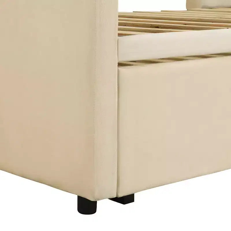 MAYEERTY Divano letto imbottito singolo, con letto estraibile a scomparsa, per camera da letto, beige