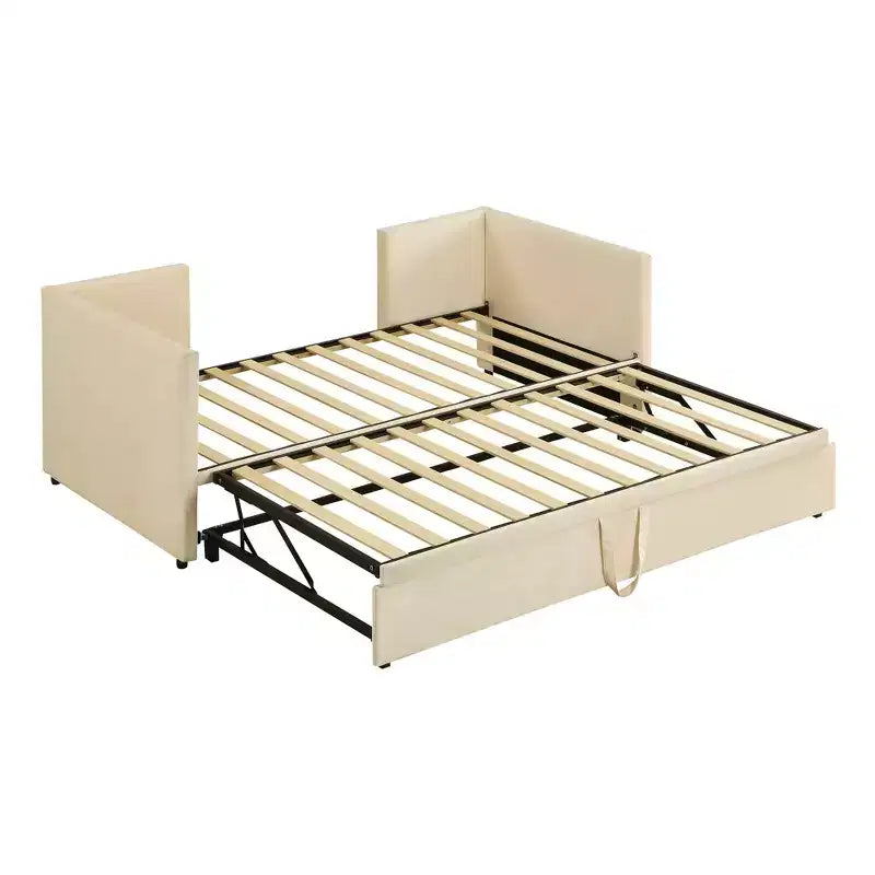 MAYEERTY Divano letto imbottito singolo, con letto estraibile a scomparsa, per camera da letto, beige