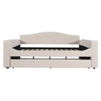 MAYEERTY Daybed imbottito in pile Teddy matrimoniale, braccioli portaoggetti con rotelle, audio Bluetooth, camera da letto, beige
