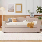 MAYEERTY Daybed imbottito in pile Teddy matrimoniale, braccioli portaoggetti con rotelle, audio Bluetooth, camera da letto, beige