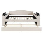MAYEERTY Daybed imbottito in pile Teddy matrimoniale, braccioli portaoggetti con rotelle, audio Bluetooth, camera da letto, beige