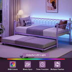 Divano letto con rotelle estraibili, stazione di ricarica e luci a LED, struttura letto a divano con letto estraibile per soggiorno, camera degli ospiti, appartamento, piccoli spazi
