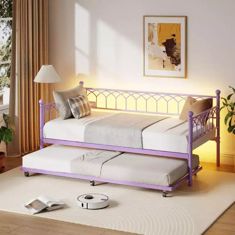 Divano letto con rotelle estraibili, stazione di ricarica e luci a LED, struttura letto a divano con letto estraibile per soggiorno, camera degli ospiti, appartamento, piccoli spazi