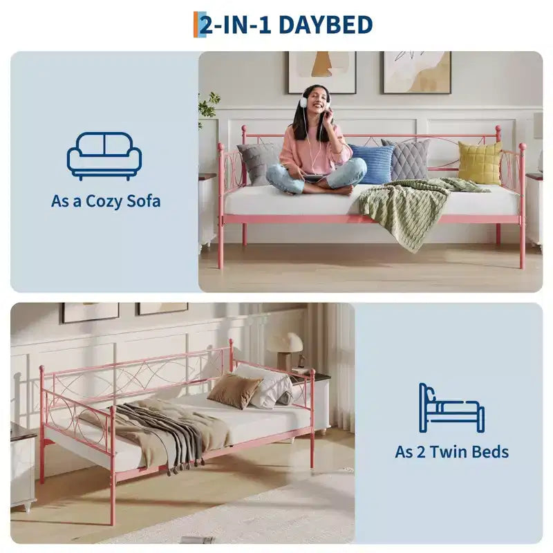Divano Letto Singolo con Elegante Testiera e Supporto a Doghe in Acciaio Premium, Struttura Multifunzionale per Letto a Scomparsa per Camera da Letto, Soggiorno, Camera degli Ospiti