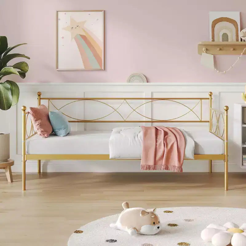 Divano Letto Singolo con Elegante Testiera e Supporto a Doghe in Acciaio Premium, Struttura Multifunzionale per Letto a Scomparsa per Camera da Letto, Soggiorno, Camera degli Ospiti