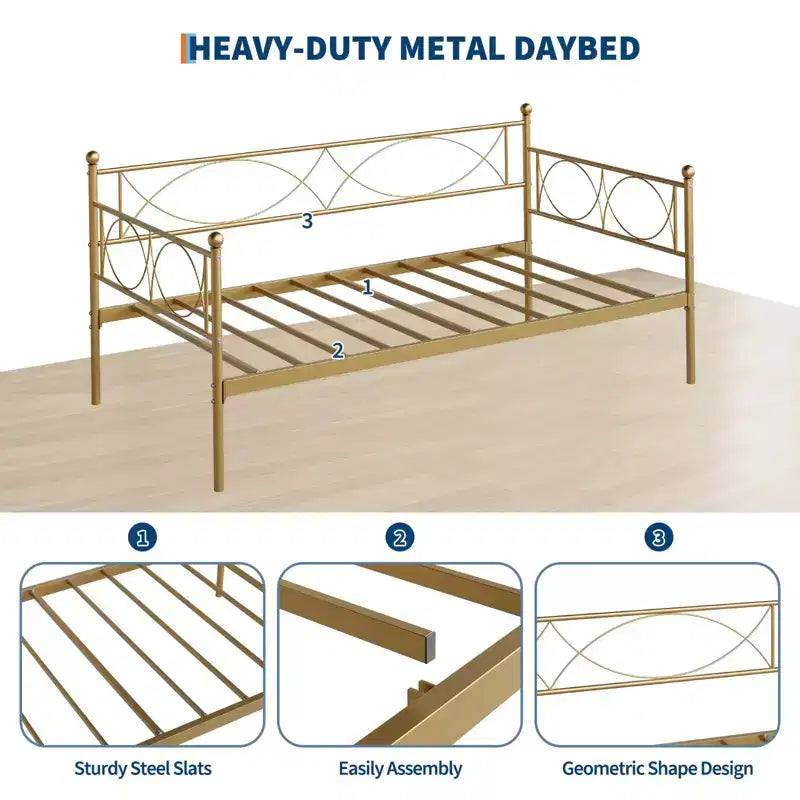 Divano Letto Singolo con Elegante Testiera e Supporto a Doghe in Acciaio Premium, Struttura Multifunzionale per Letto a Scomparsa per Camera da Letto, Soggiorno, Camera degli Ospiti