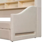 Divano letto imbottito Luxystar per cameretta con mensole, armadietti, luci a LED e letto estraibile a sollevamento, misura piazza e mezza