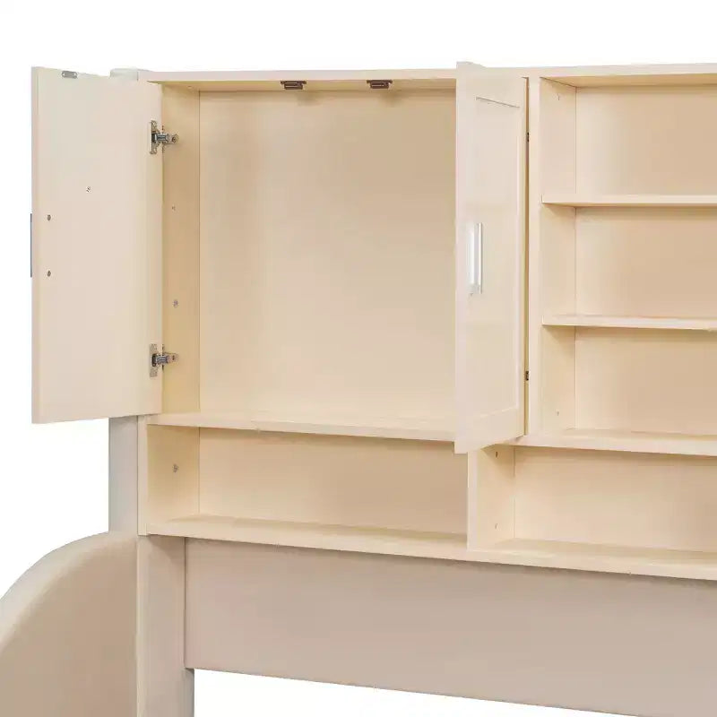 Divano letto imbottito Luxystar per cameretta con mensole, armadietti, luci a LED e letto estraibile a sollevamento, misura piazza e mezza