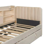 MAYEERTY Letto Divano Imbottito Una Piazza, Rotelle, Ripiani, Presa USB, Camera da Letto, Beige