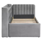 MAYEERTY Letto Divano Imbottito Una Piazza, Rotelle, Ripiani, Presa USB, Camera da Letto, Beige