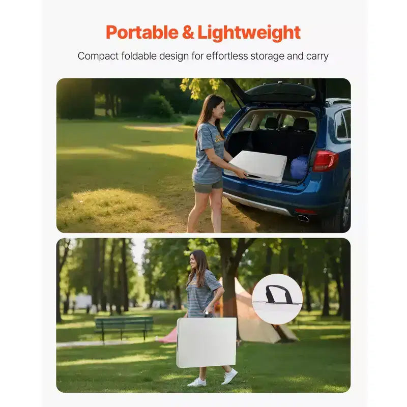 VEVOR Tavolo Pieghevole, 180 cm Resistente Portatile Pieghevole a Metà, Tavolo Utilità da Interno Esterno in Plastica con Maniglia Integrata, Bianco
