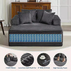 Chaise longue da interni oversize da 54,3", divanetto in velluto a coste largo e senza struttura con 4 cuscini, comodo divano da lettura soffice