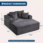 Chaise longue da interni oversize da 54,3", divanetto in velluto a coste largo e senza struttura con 4 cuscini, comodo divano da lettura soffice