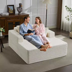 Chaise longue da interni oversize da 54,3", divanetto in velluto a coste largo e senza struttura con 4 cuscini, comodo divano da lettura soffice