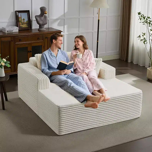 Chaise longue da interni oversize da 54,3", divanetto in velluto a coste largo e senza struttura con 4 cuscini, comodo divano da lettura soffice