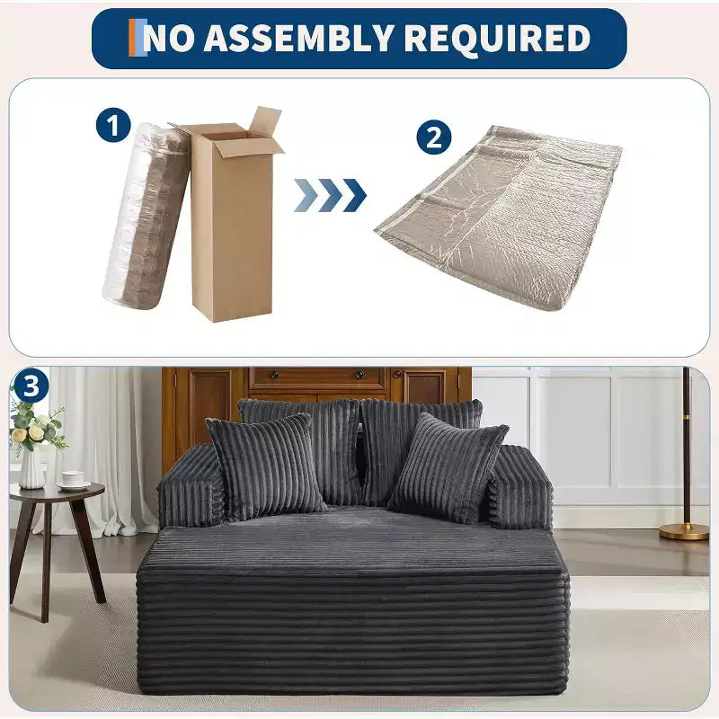 Chaise longue da interni oversize da 54,3", divanetto in velluto a coste largo e senza struttura con 4 cuscini, comodo divano da lettura soffice