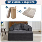Chaise longue da interni oversize da 54,3", divanetto in velluto a coste largo e senza struttura con 4 cuscini, comodo divano da lettura soffice